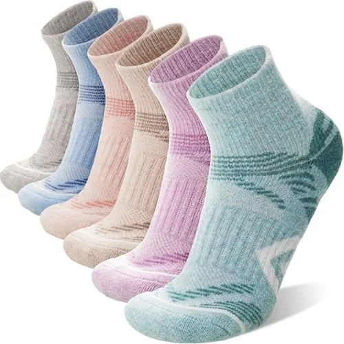 antsang 6 pairs merino wool quarter ankle hiking running socks compression thermal thick cushion socks for women menlight color combinationm