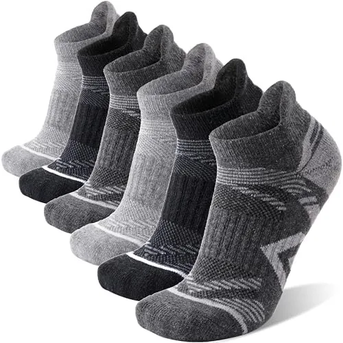 antsang merino wool ankle hiking socks compression warm thermal thick cushion winter running no show moisture wicking socks gifts stocking stuffers for women men 6 pairsblack greyl