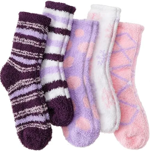 antsang womens fuzzy socks fluffy slipper cozy cabin winter soft fleece warm comfy thick christmas gift valentines socks mix color purple pink